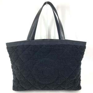 CHANEL Beach Bag, Pile, CC, Coco Mark Logo, Shoulder Cotton, Women's, Black